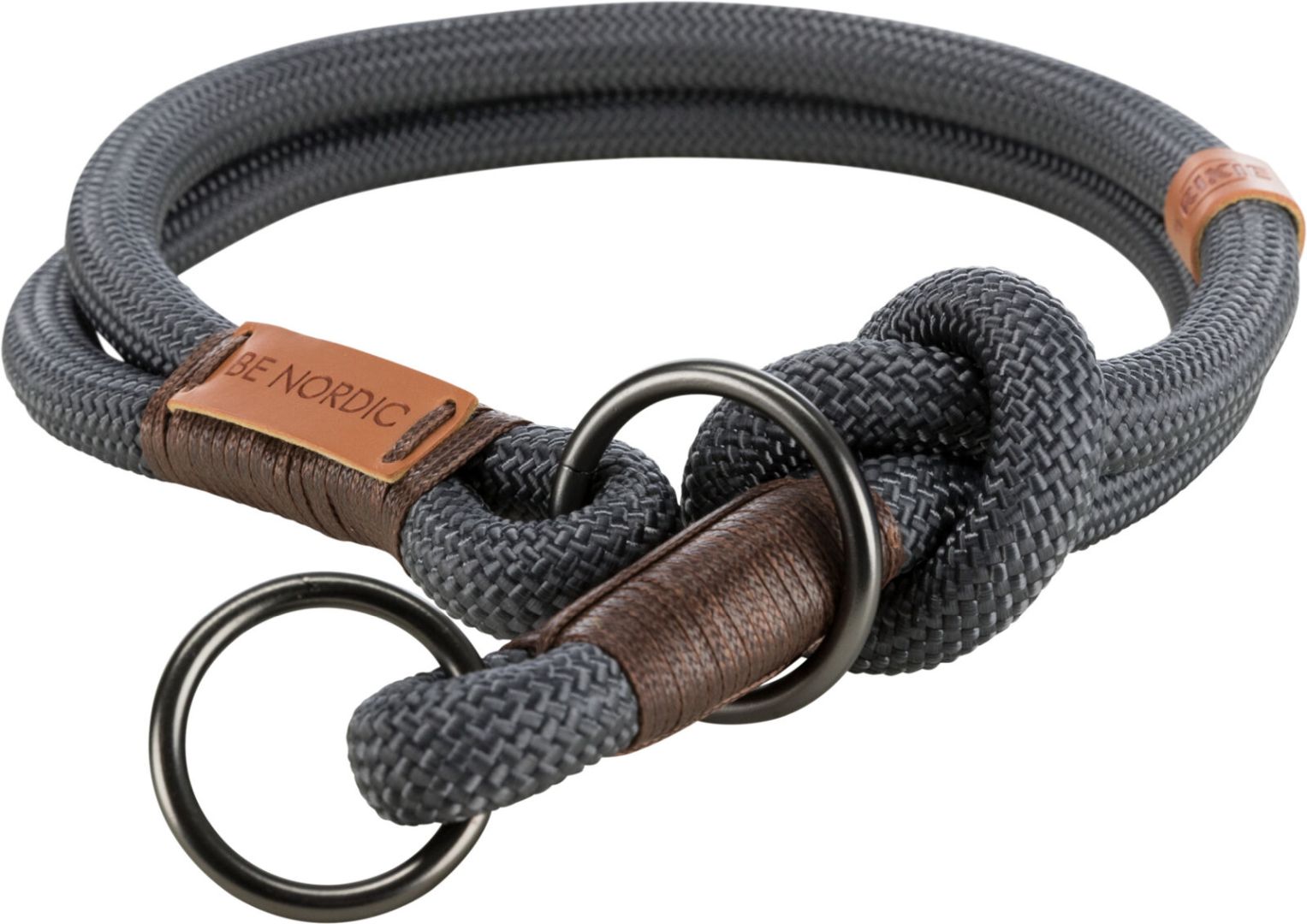 TRIXIE BE NORDIC Zug-Stopp-Halsband, S–M: 40 cm / Ø 8 mm, dunkelgrau / braun