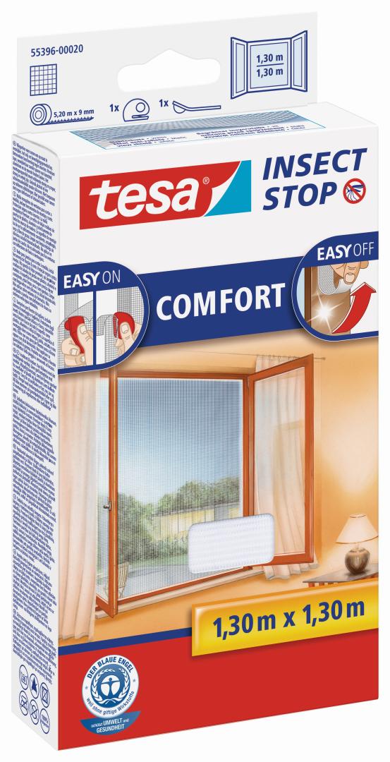 tesa INSECT STOP COMFORT Fliegengitter mit Klettband für Fenster, weiß, 1,3 x 1,3 m