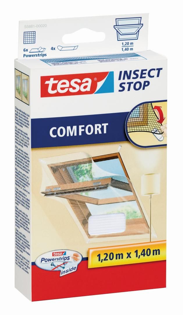 tesa INSECT STOP COMFORT Fliegengitter mit Klettband für Dachfenster, weiß, 1,2 x 1,4 m